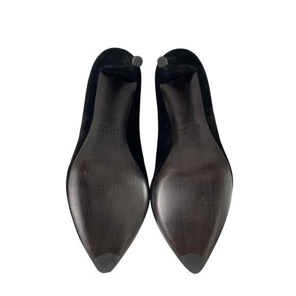 Stuart Weitzman Black Leather Heist Pointed Toe 100 Pump Slim 4" Heel Size 10 - Picture 10 of 11